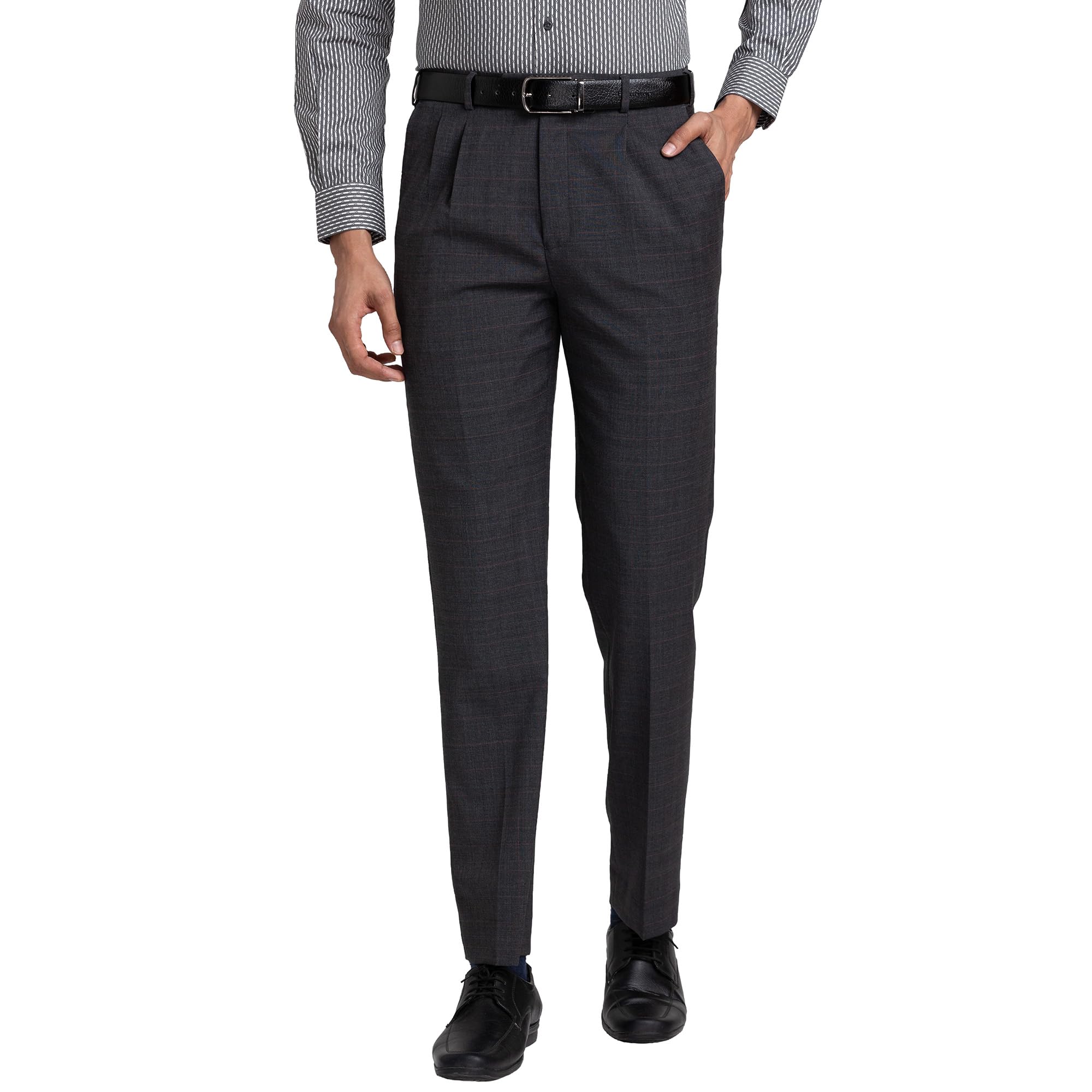 raymond Men's Classic Fit Checkered Pattern Wool Blend Pleated Formal Trouser-picture-14