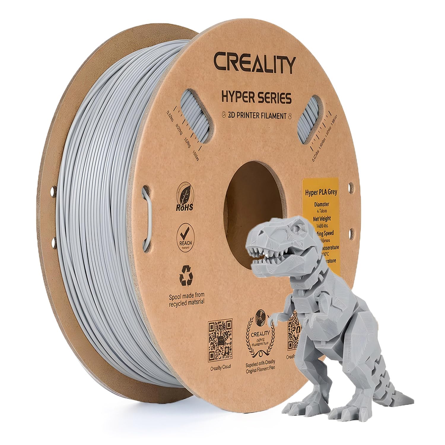 Creality Hyper PLA Filament 1.75mm, High-Speed 3D Printer Filament, ±0.03mm Dimensional Accuracy, High Toughness, Smooth Extrusion, Neat Winding, Compatible with Most FDM 3D Printers (Grey)-image-49