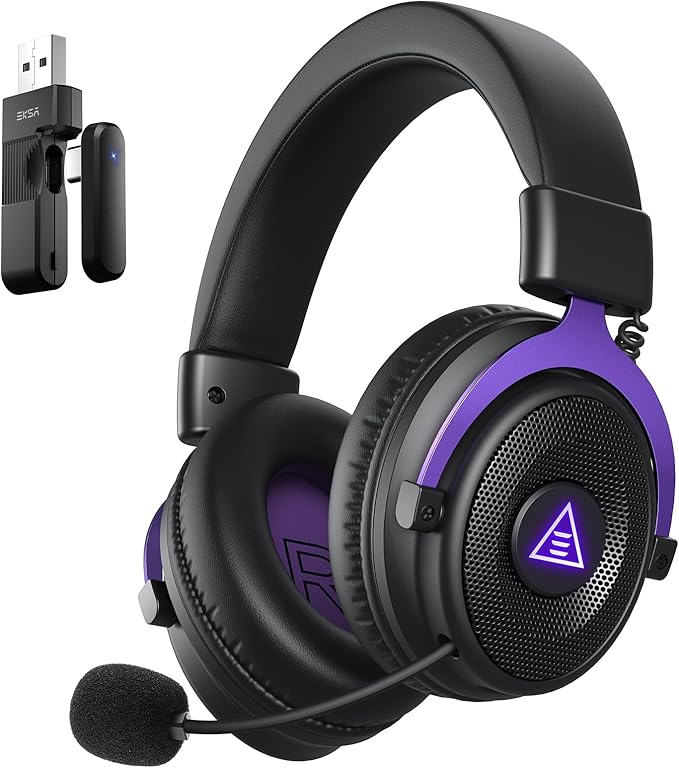 EKSA E900WT Casque Gaming sans Fil PS5/PS4/PC, Casque Gamer Bluetooth 5.3, 2.4GHz USB&Type-C Latence 30MS, Casque avec Micro Anti-Bruit Rétractable, Batterie 80H, LED pour Switch/Laptop/Mac/Mobile