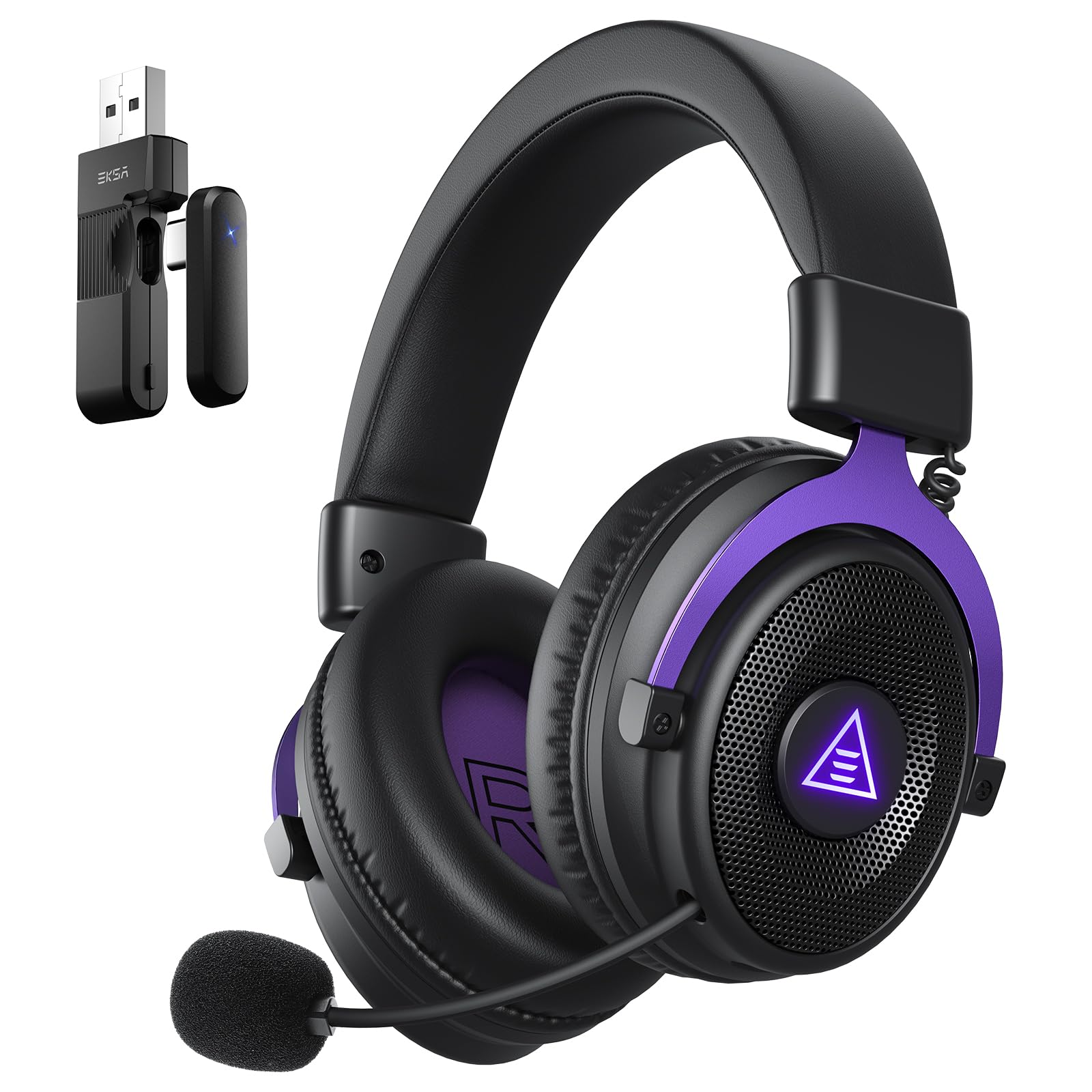 EKSA E900WT Casque Gaming sans Fil PS5/PS4/PC, Casque Gamer Bluetooth 5.3, 2.4GHz USB&Type-C Latence 30MS, Casque avec Micro Anti-Bruit Rétractable, Batterie 80H, LED pour Switch/Laptop/Mac/Mobile