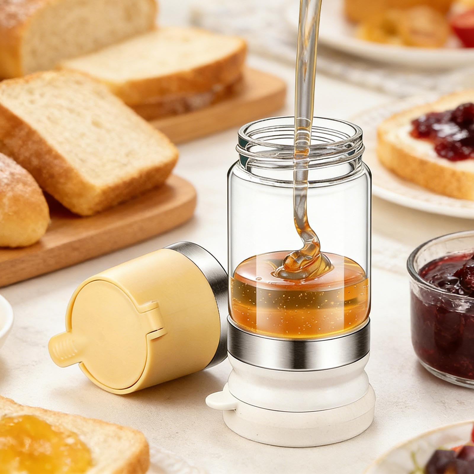 Distributeur de miel, 300 ml, en verre hermétique, anti-goutte, distributeur de sirop amovible pour huile, café, thé, lait, sauce, maison, cuisine, garde-manger, camping, pique-nique