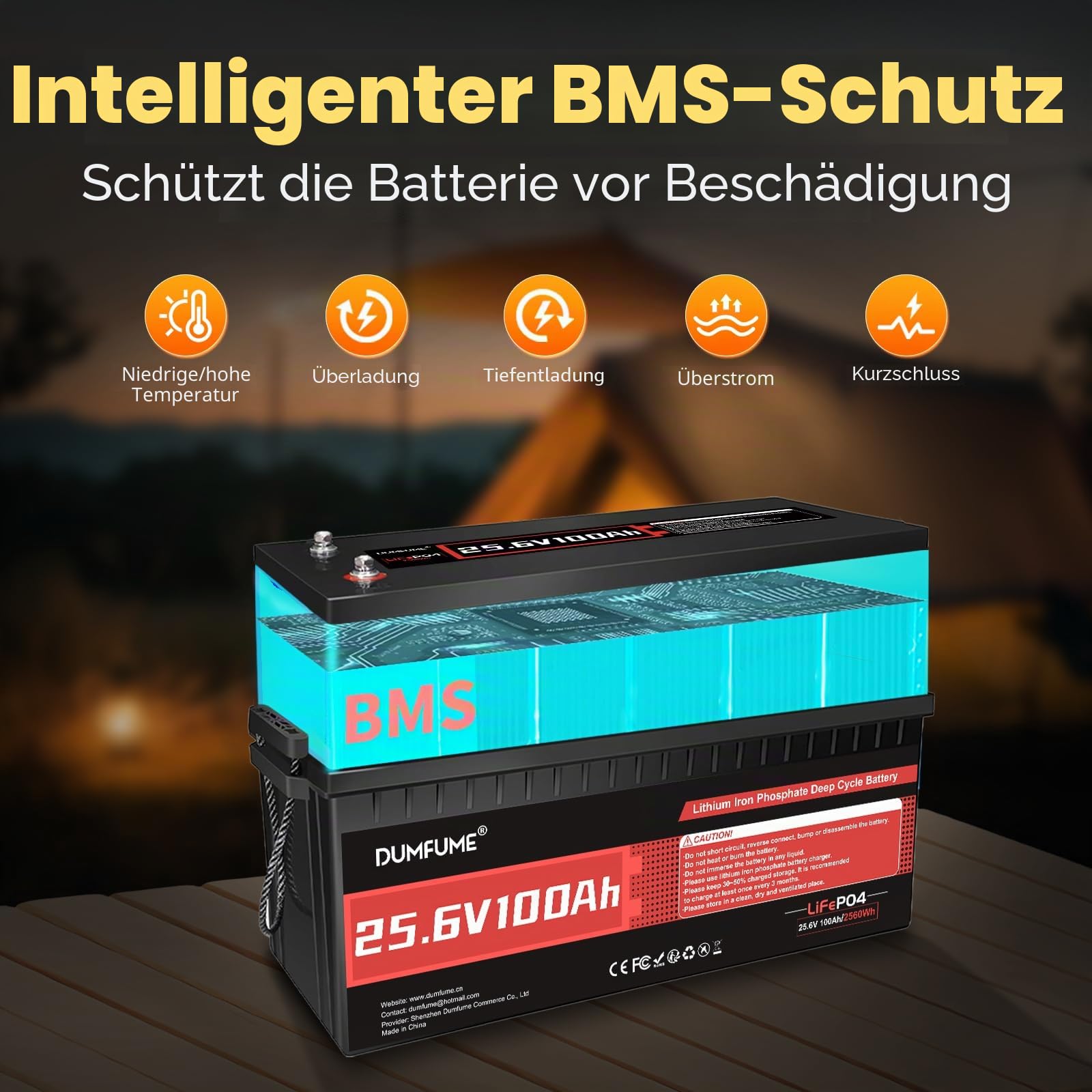 12V 200Ah Lithium LiFePO4 Batterie mit 200A BMS