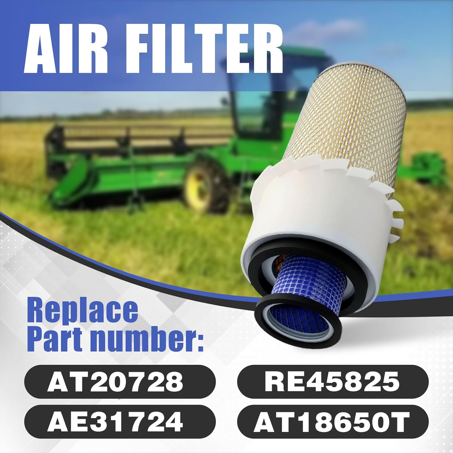 AT20728 Inner Outer Air Filter Kit Compatible with John Deere 300B 301A 310A 380 410 310B 480A 480B 480C 830 920 1020 1120 1630 1530 2020 2120 2030 2130 2035 2135 Replaces RE45825 AE31724 AT18650T