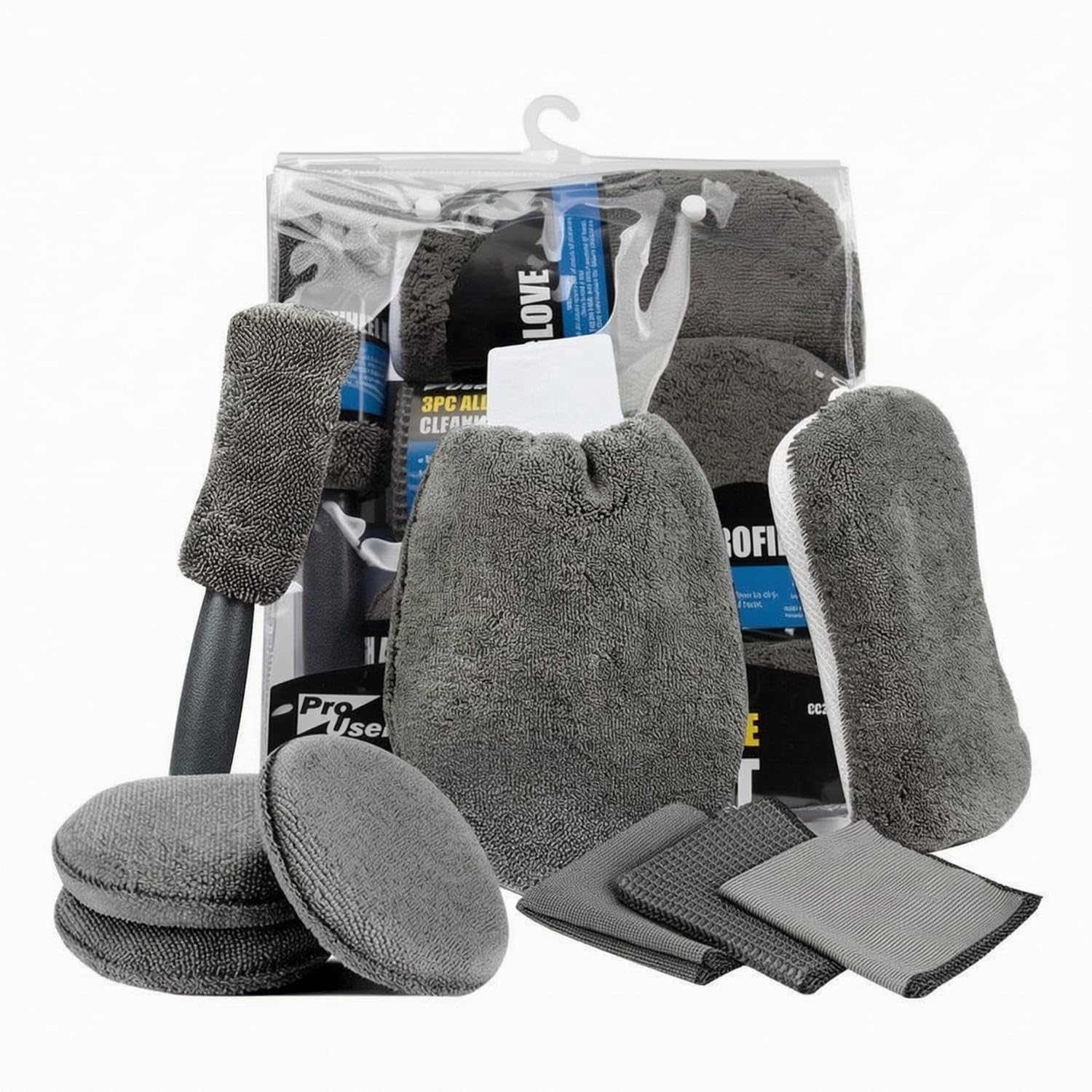 9 Pieces Microfiber Car Cleaning Kit with Bag Gentle Car Detailing Kit with Storage Bag Allcomplete Set Scratch-Scratch-Resistant for Detailers, Trunk, Garage, Gray-image-1