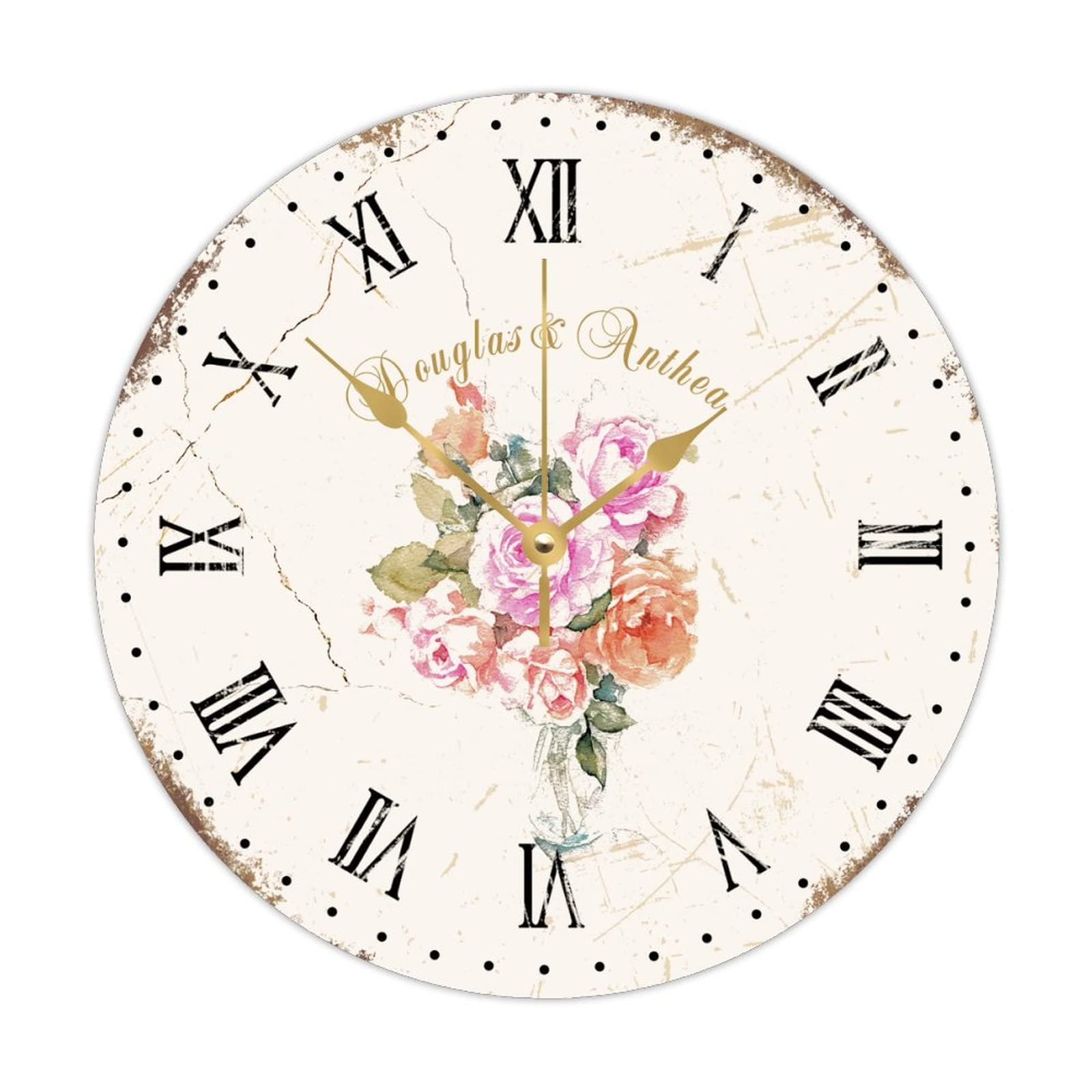 Horloge murale vintage pour salon et cuisine ambiance rétro Paris fleuri 38cm
