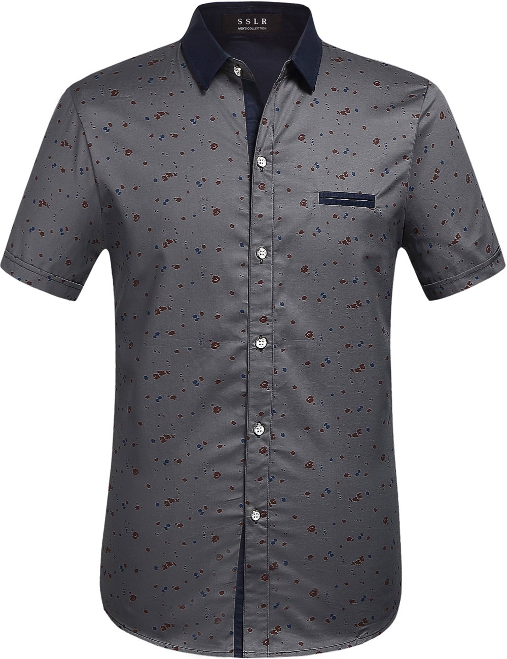Mens Dress Shirts, Mens Shirts Casual Stylish, Button Up Shirt for Men Cotton Print Pocket Summer Short Sleeve Causal