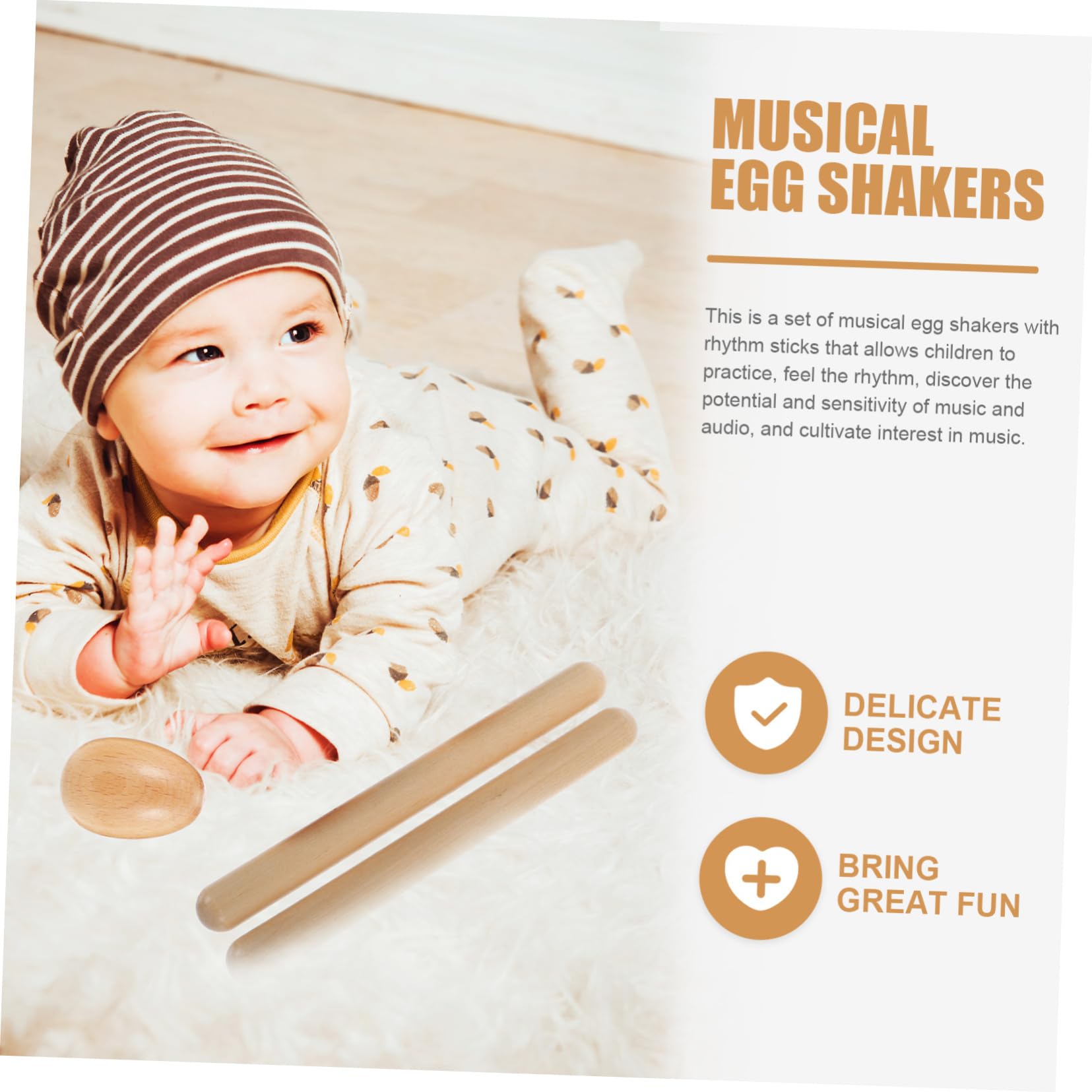 BESPORTBLE 1 Set Orff Wood Egg and Rhythm Sticks Educational Percussion Instruments for Creativity and Development for Home School and Kindergarten