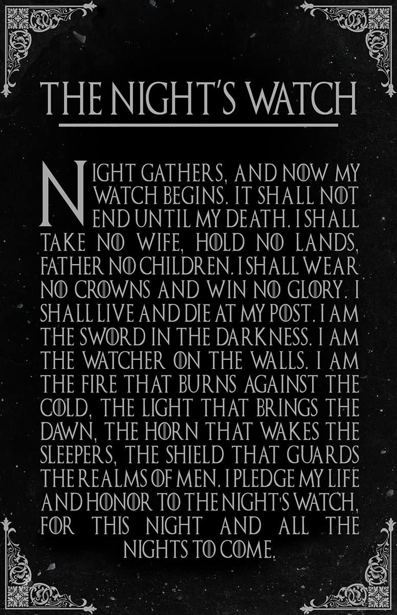 The Night's Watch Oath - Fantasy Song of Ice and Fire Television Pop Art Poster Print (11x17 inches)