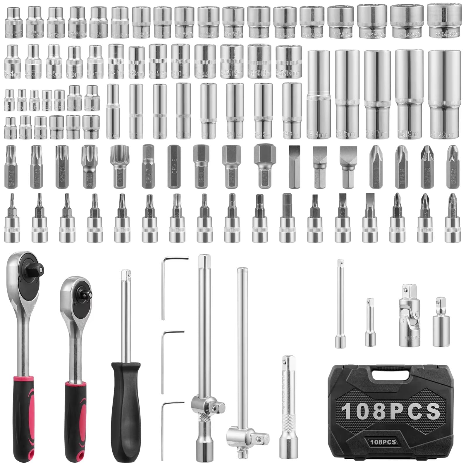 Set attrezzi da officina 108 Pz/set Riparazione Auto Chiave Dinamometrica Riparazione Auto Presa Auto Chiave A Brugola Chiave A Cricchetto Presa Per La Riparazione Auto