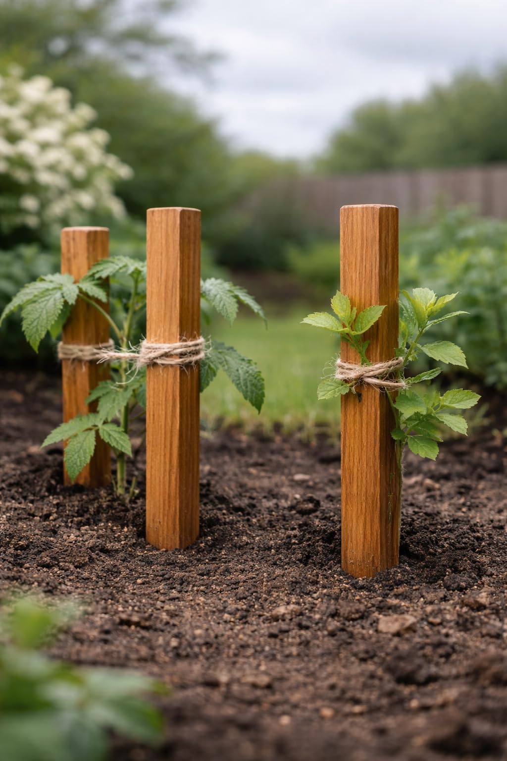 Piquets de jardin en bois d'acacia 30 cm - Lot de 25 supports de plantes en bois naturel pour jardinage extérieur