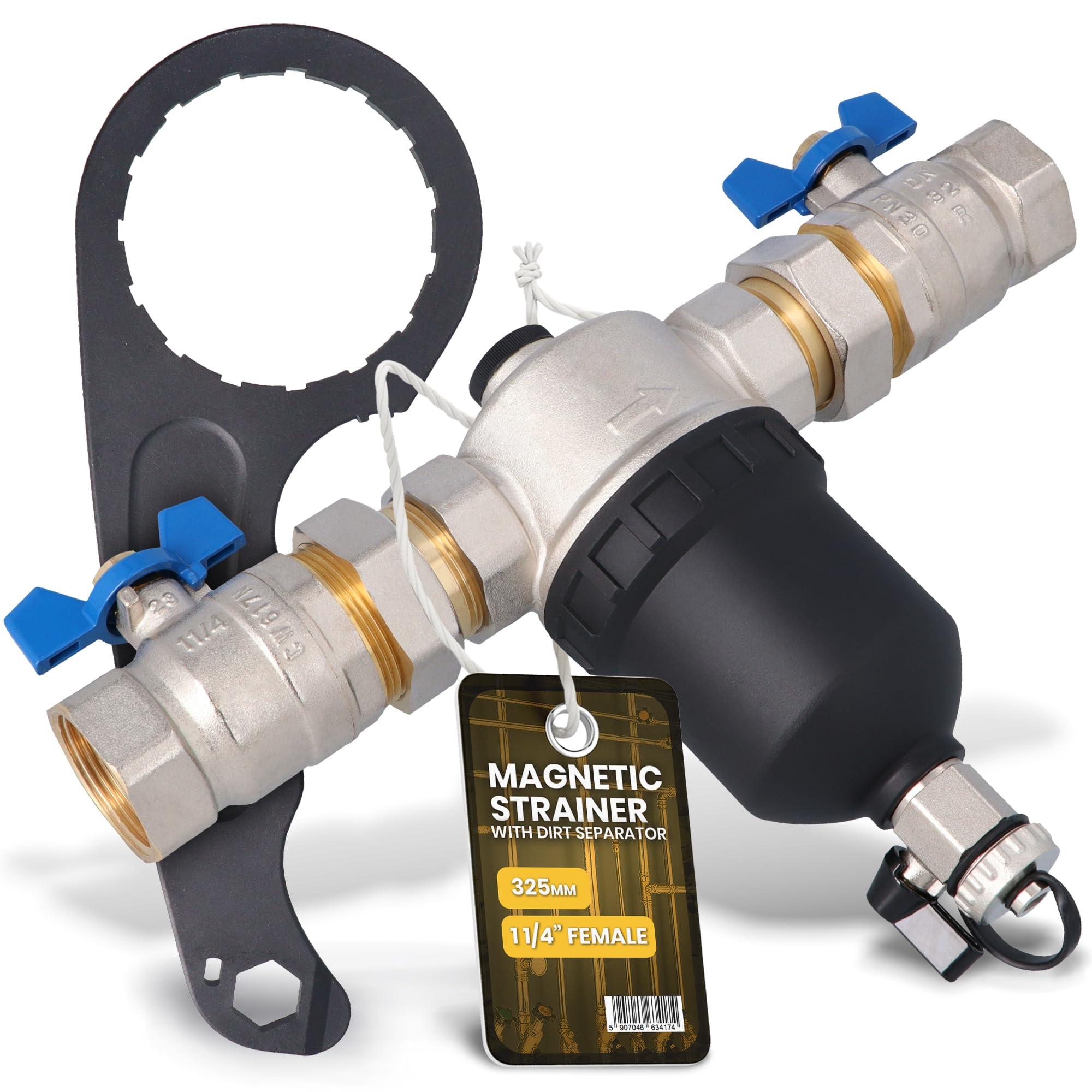 Instalguru Séparateur Boues Magnétique 1 1/4 Pouce DN32 Filtre Chauffage Purificateur Eau Chaude Installation Thermique Aimant Neodyme Filtre Filet Inoxydable