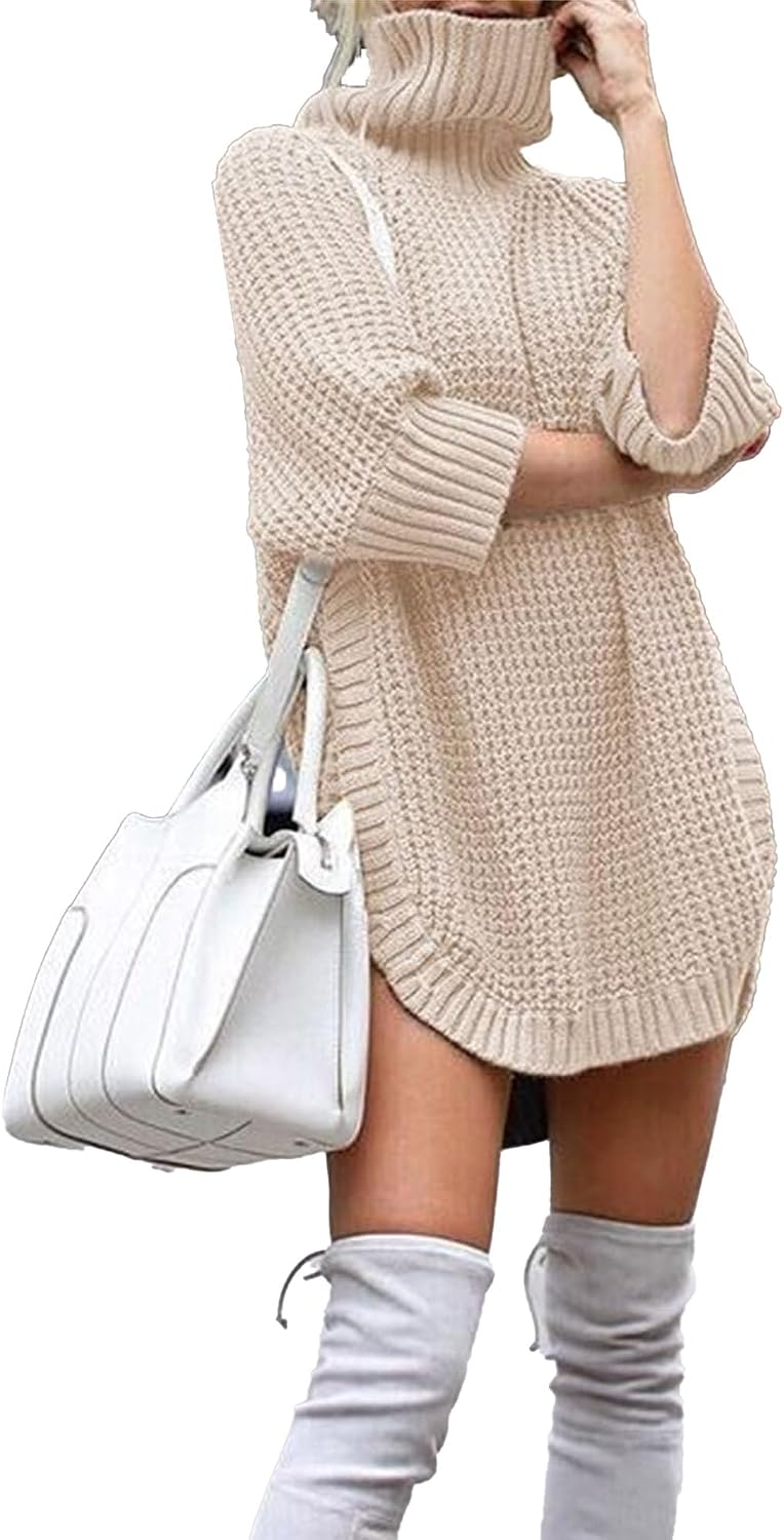 Women Oversized Turtleneck Batwing Long Sleeve Dress 2024 Fall Casual Baggy Loose Rib Knit Short Mini Sweater Dress