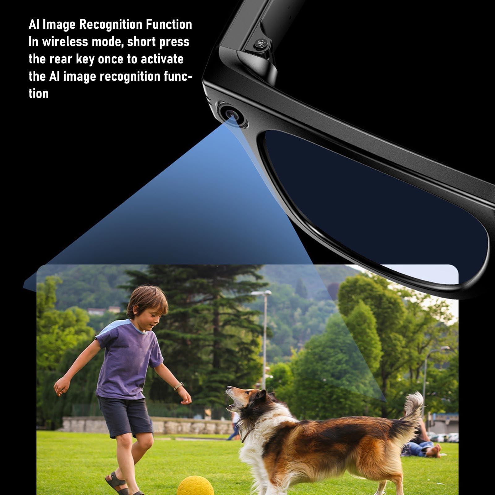 Naroote Lunettes Intelligentes IA, Lunettes avec Caméra Bluetooth 1080P avec Reconnaissance d'image IA, Prise en Charge de la Traduction en Temps Réel, pour l'Extérieur, l'Intérieur