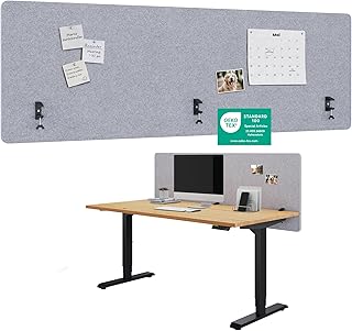 Ergotopia Focus Pure Akustik Trennwand Schreibtisch – effektiver Sichtschutz Büro – 180x60cm Tischtrennwand aus recyceltem PET – Schallschutz Schreibtisch & Tischaufsatz Büro mit Klemmmontage – Grau