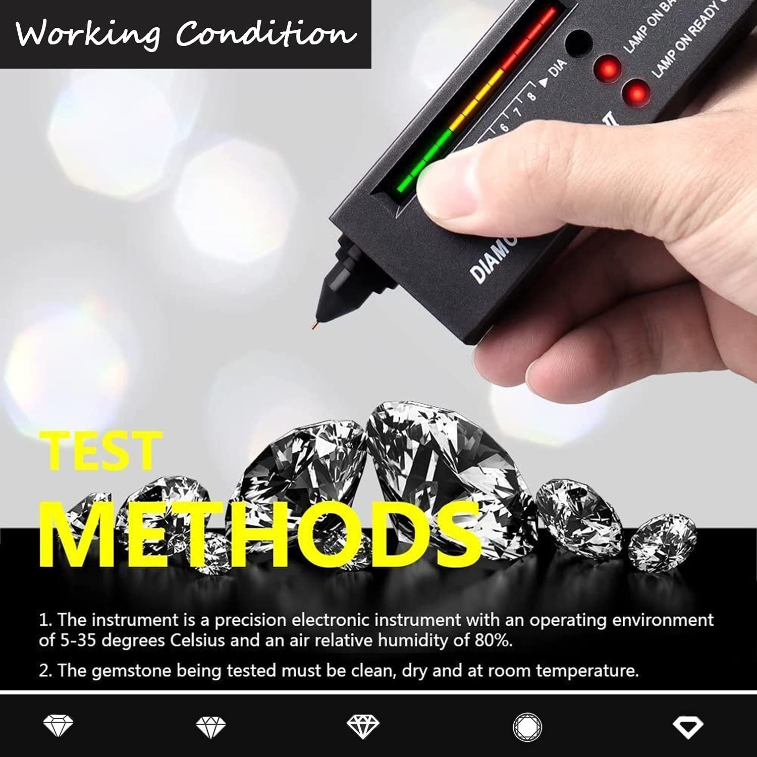 High Accuracy Diamond Tester Pen - Professional Diamond Selector for Jewelers, Environmental Protection 9V Battery, Thermal Conductivity Meter