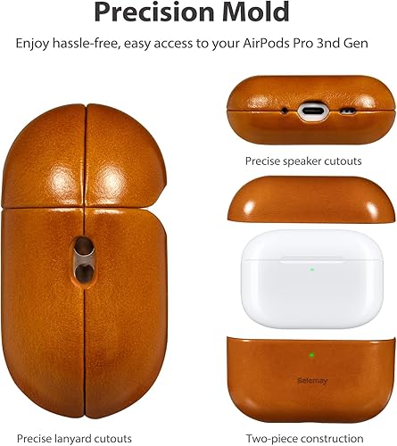 Miniatura 7 de Belemay Funda de piel encerada con aceite hecha a mano para AirPods Pro 3 generación (2025), piel de vaca auténtica, pátina de dos tonos suave y