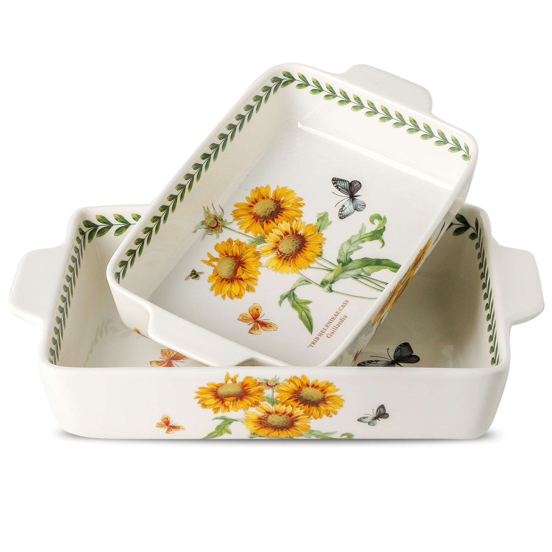 Ceramic Sunflower Baking Casserole Dish with Handles,Large 2 pieces 8x13 inch & 6x10 inch…