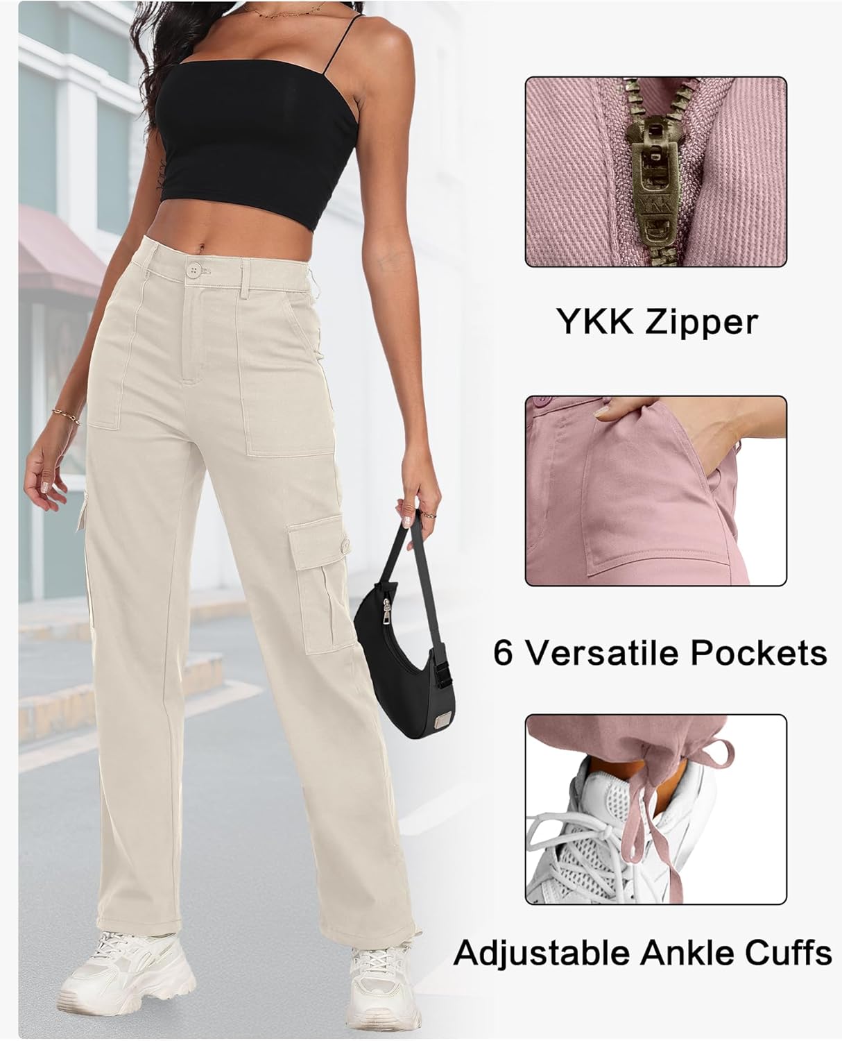Women's High Waisted Cargo Pants Baggy Y2K Streetwear Stretchy Pants with 6 Pockets Ankle Drawstring - Image 4