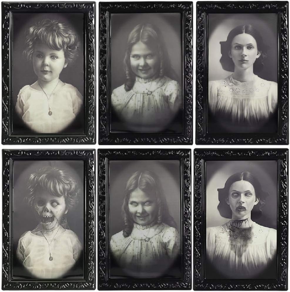 Halloween Decoration Indoor Scary Home Wall Decor 3D Changing Face Moving Picture Frames Portrait Creepy Halloween Decoration for Horror Party Supplies Castle Haunted House Home Decoration