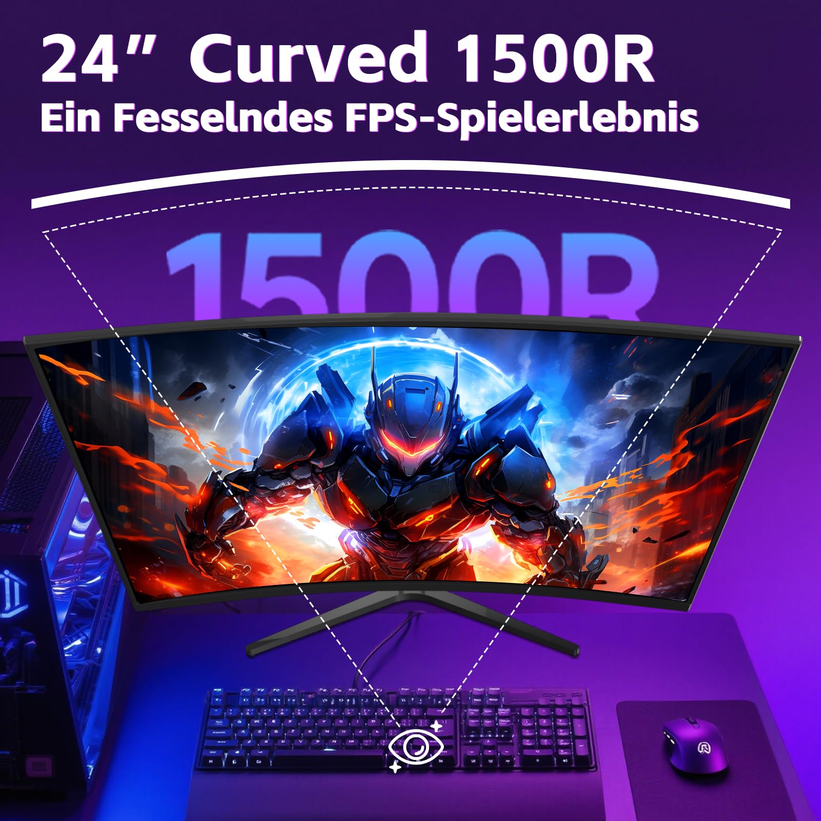 Amzfast Écran PC Gamer Incurvé 24 Pouces 240Hz/FHD 1920x1080, DCI-P3 93% / sRGB 124%, 1ms MPRT, Anti-Lumière Bleue, Adaptive Sync, VESA 75x75, AMZG24C1Pro