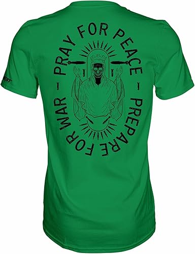 Miniatura 6 de Combat Iron Camiseta estampada de manga corta para hombre con texto en inglés "Pray for Peace, Prepare for War