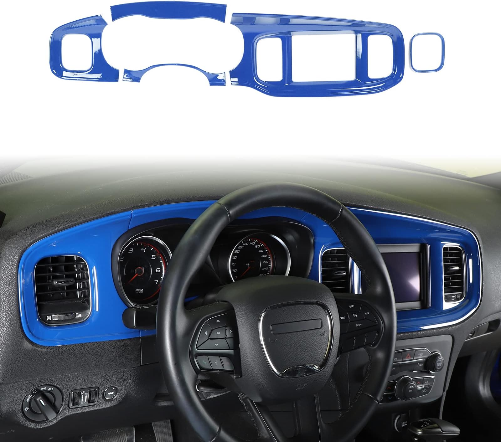 JWWY for Charger Center Consoles Dash Board Trim for 2015-2022 Dodge Charger, ABS Blue 5pcs
