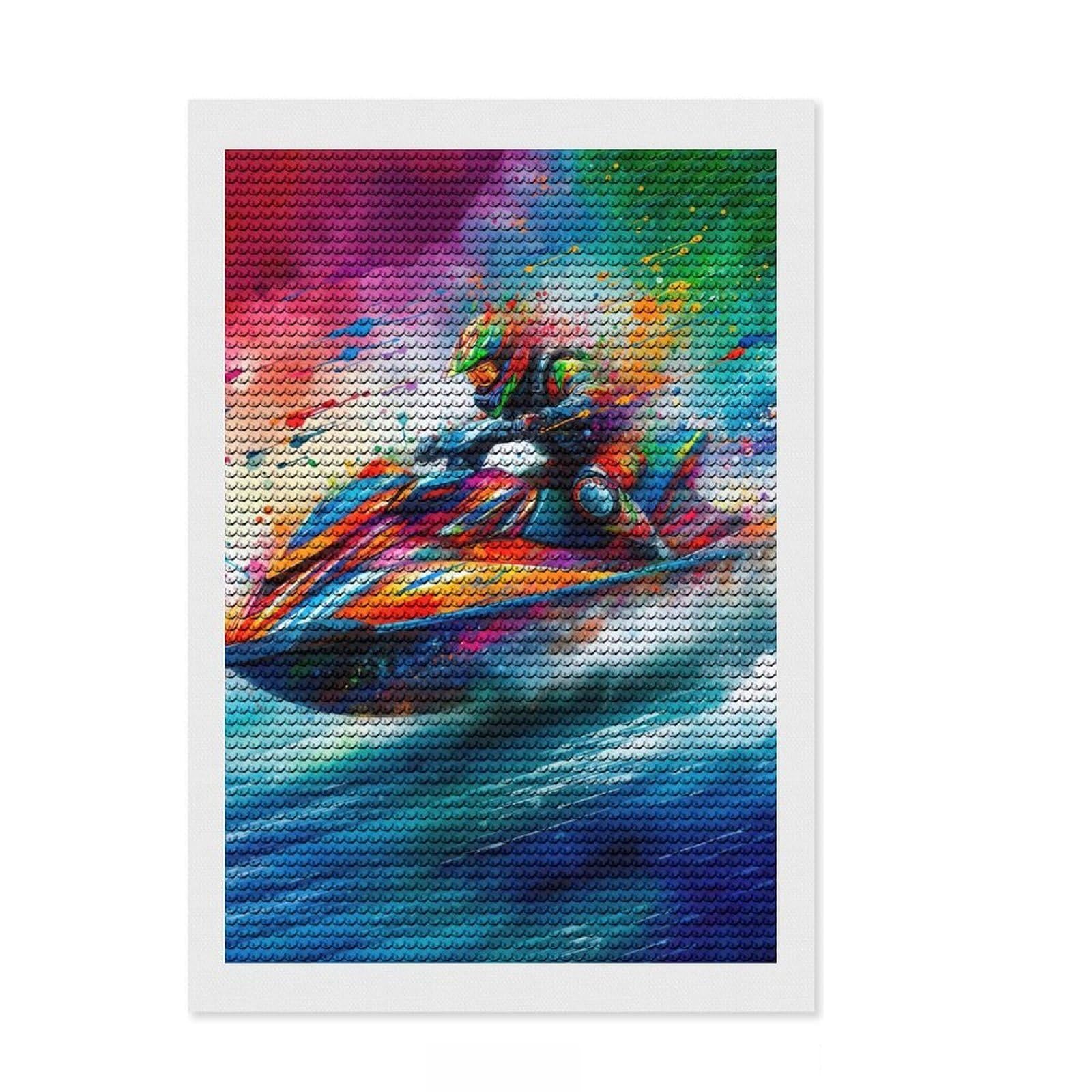 Junmoney Jet Ski Watercolor Art Diamond Painting Kit 8"x12", for Teens, Modern Decor, Easy to Enjoy, Gift Idea, Calming Craft to Unwind