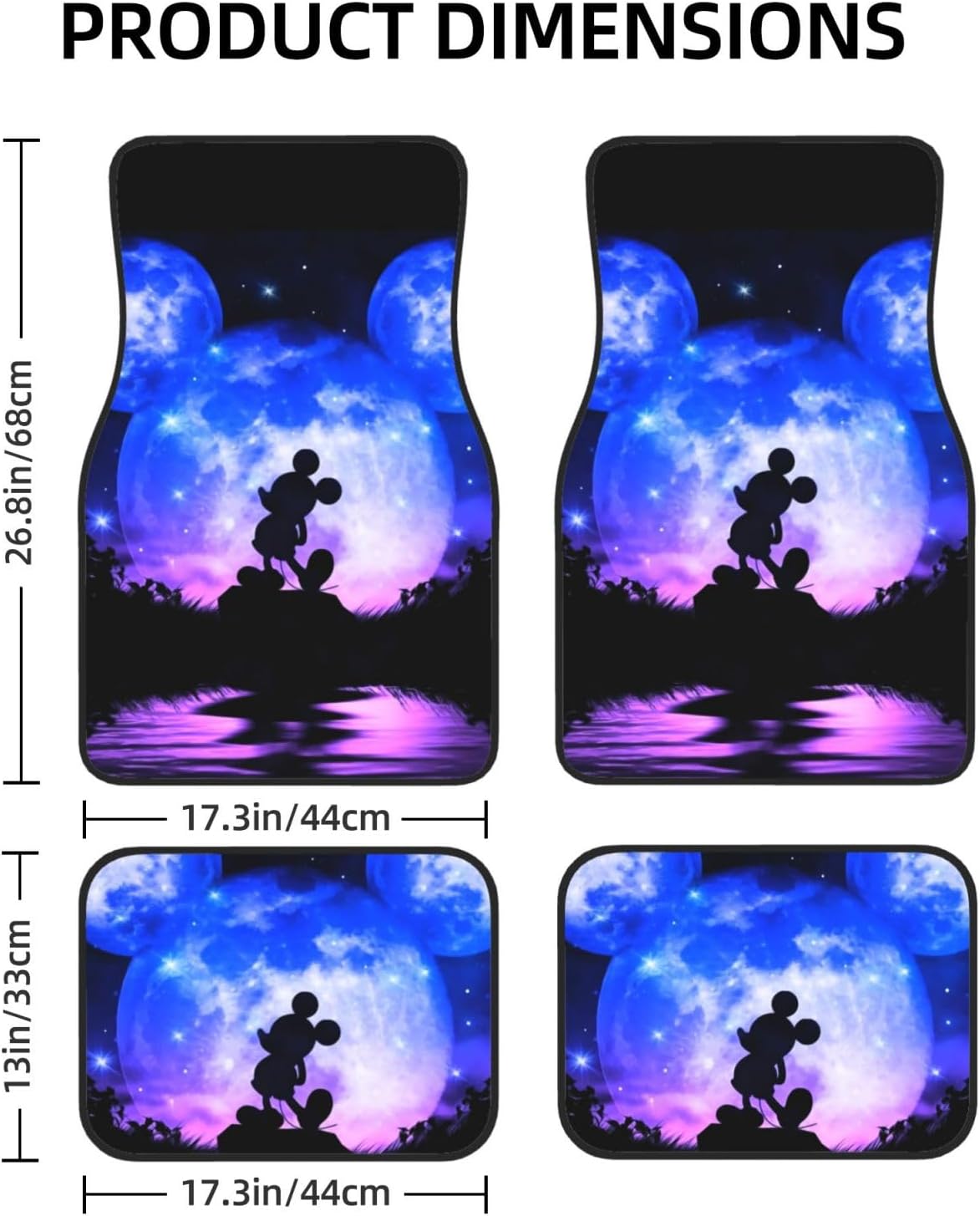 ミッキーマウス (2) カーマット 4点セット フロアマット 車 軽/普通車 1台分 フロント2枚 リヤ2枚 丸洗いOK ズレ防止加