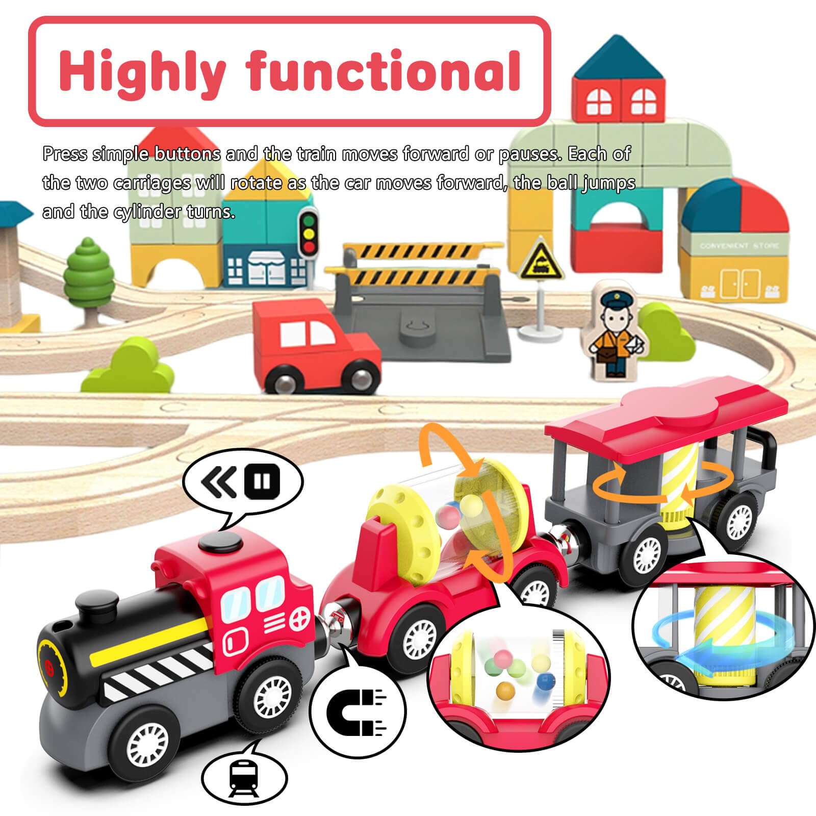 DxxD Tren Eléctrico de Juguete para Niños, Juguete Tren de Locomotora de acción con Pilas, Conexión Magnética, Compatible con Thomas Brio, Regalo Coche de Juguetes para Niños 3+ Años
