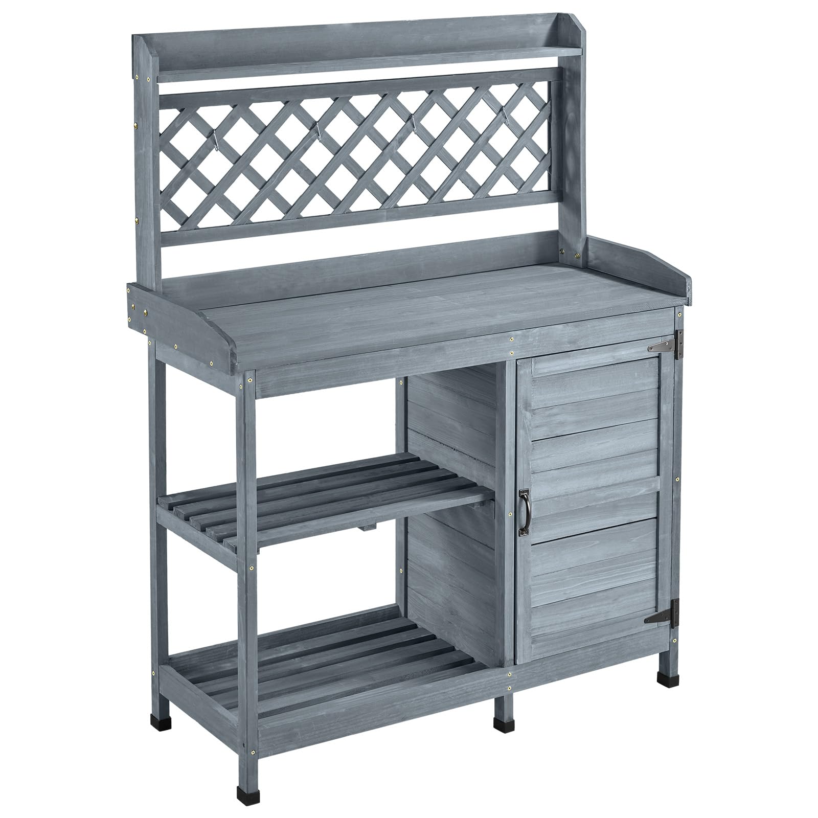 VEVOR Pflanztisch, Gärtnertisch Gartenarbeitstisch mit Unterschrank, Ablagefächern & Holzplatte, Gartenschrank, Blumentisch, Umtopftisch ideal für Terrasse, Garten & Balkon, Grau, 1100x460x1470 mm