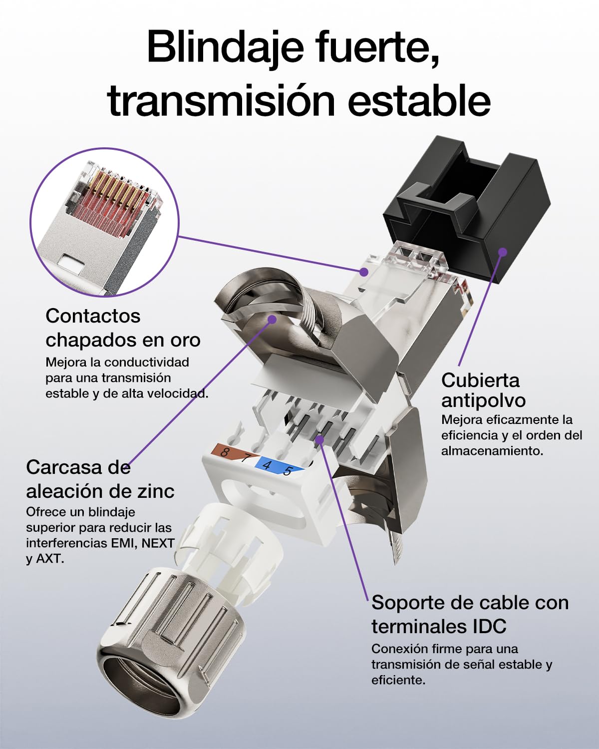 VCELINK Connettore RJ45 senza attrezzi Cat6A Cat6 per cavo di installazione spina RJ45 schermato 10 Gbps 500 MHz, supporta cavi di rete da 22 a 24 AWG, 4 pezzi