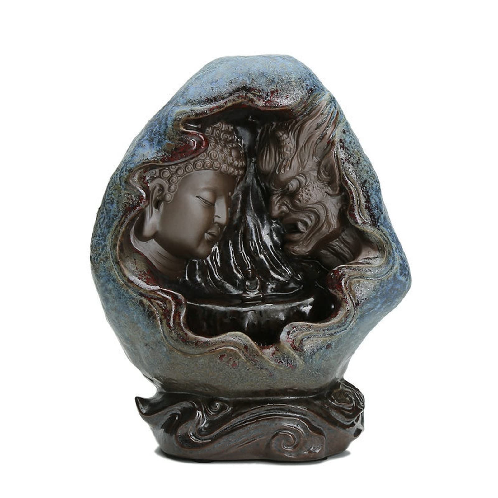 Basxdrfxz A Incense Holder Base Ceramic Backflow Incense Burner Creative Zen Ornaments One Thought Of Good Nd Evil Romatherapy Home Decoration Decorations(A)