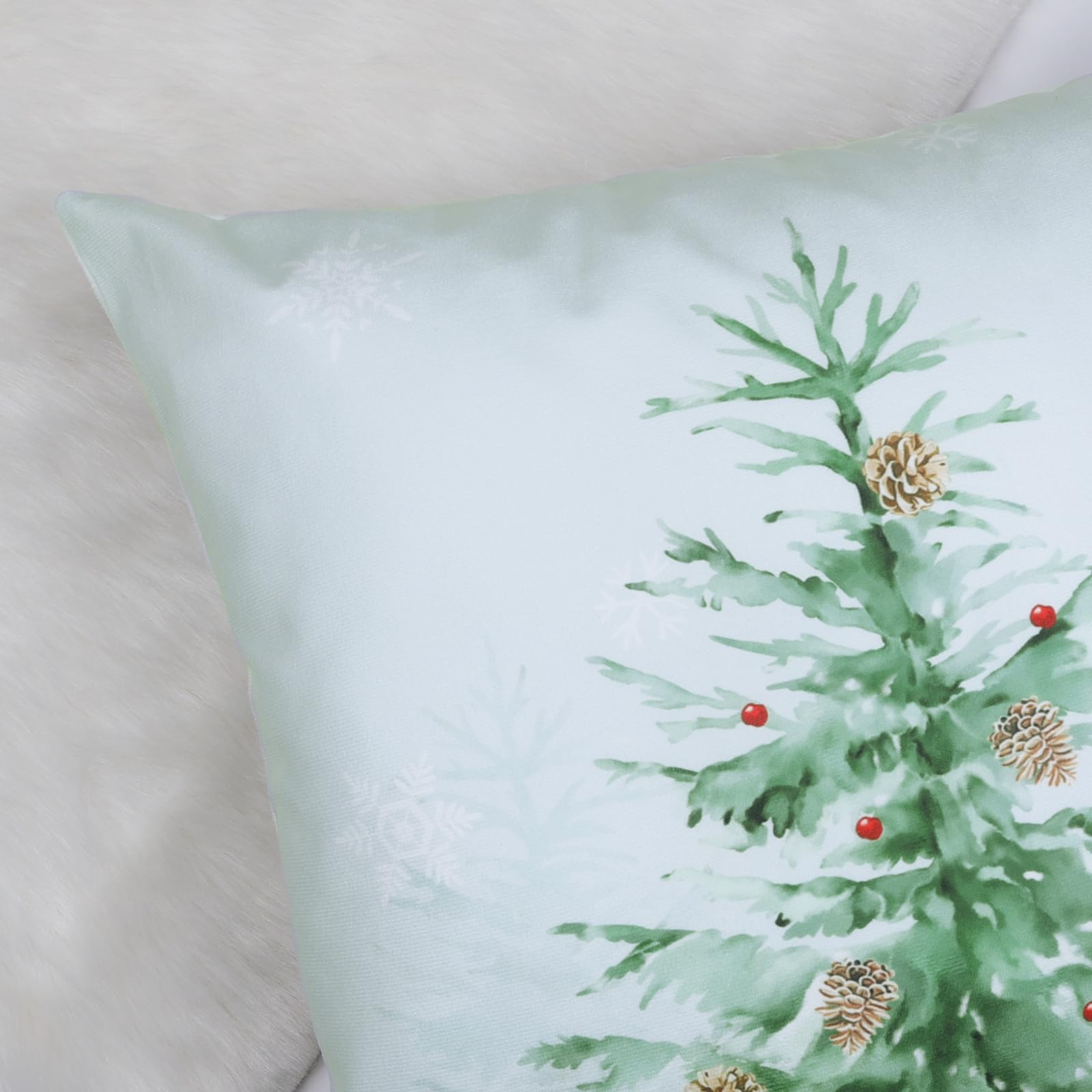 Bonhause Merry Christmas Cushion Covers 45 x 45 cm Pine Tree Snowflake Joy Decorative Throw Pillow Covers Soft Velvet Pillowcases for Sofa Bed Home Winter Holiday Decor Set of 4 - Image 4