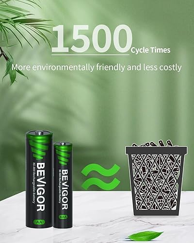 Miniatura 2 de BEVIGOR Cargador de batería inteligente de 8 bahías con pilas recargables AA y AAA, 8 piezas AA 2800mAh y 8 pilas AAA de alta capacidad NiMH de 1100