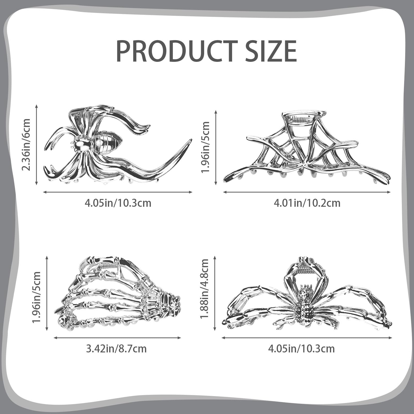Yitexin 4 Pieces Large Alloy Spider Web Hair Claw Clips, Metal Skeleton Hand Hair Clips, Strong Hold Jaw Clips - Image 2