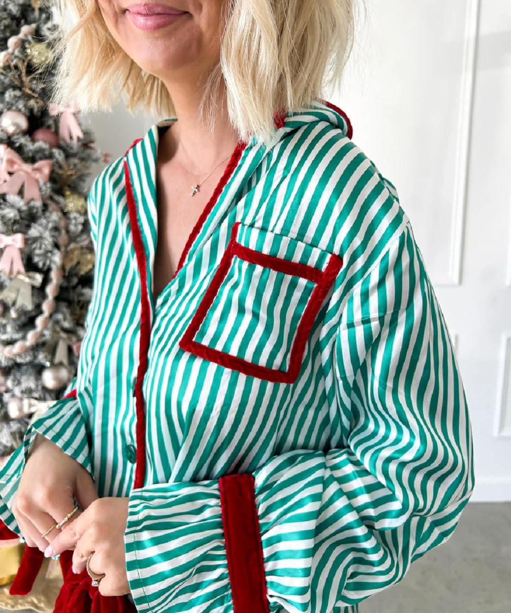 Argeousgor Women Y2K Satin Pajamas Bow Tie 2 Piece Pjs Set Long Sleeve Button Down Shirt Ruffle Shorts Sleepwear - Image 5