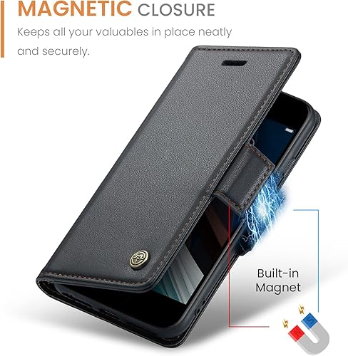 Miniatura 5 de QLTYPRI Funda tipo cartera para iPhone 78SE 2020SE 2022 5G, funda magnética de piel sintética de alta calidad con bloqueo RFID, ranuras