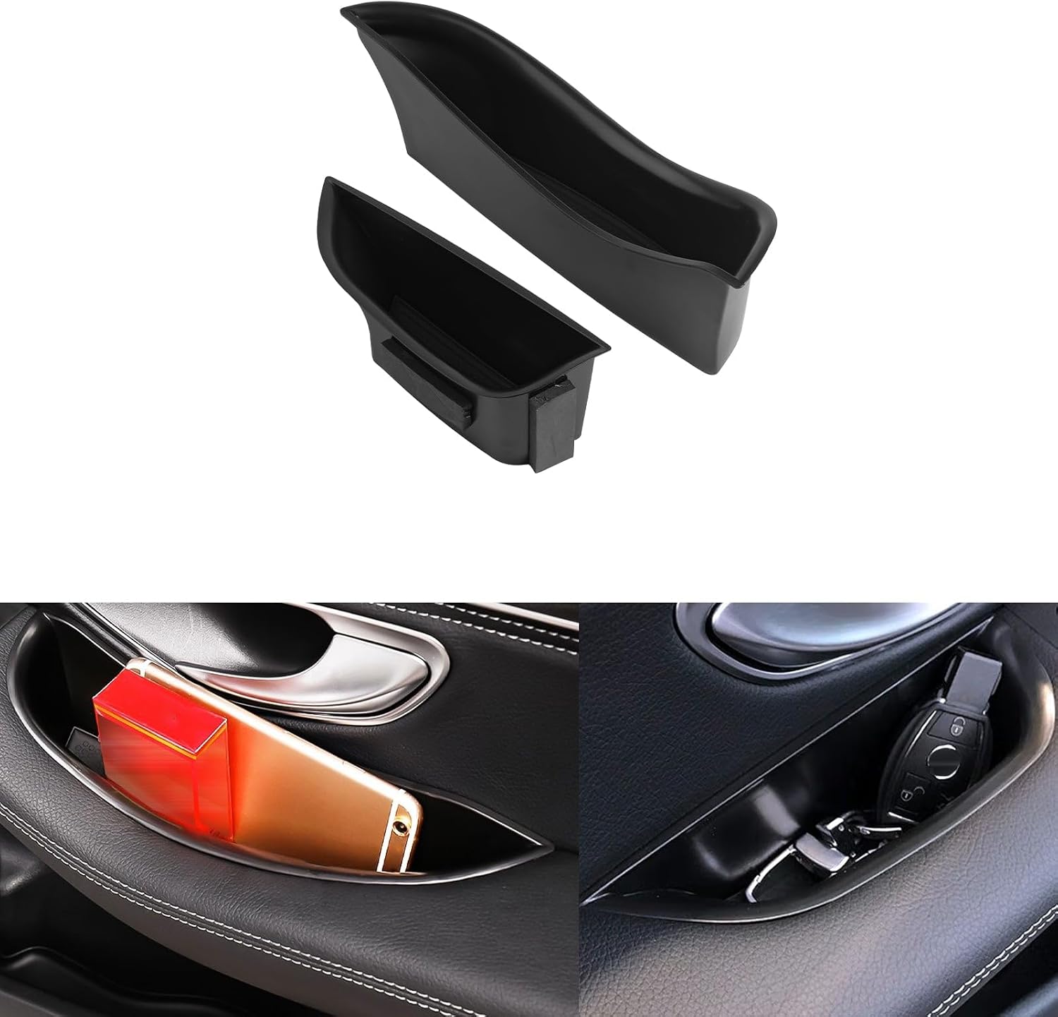 x xotic tech Inner Front Door Side Storage Box Handle Pocket Insert Organizer Tray Phone Container, Compatible with Mercedes Benz C Class W205 2015-2021,GLC Class X253 2016-2022