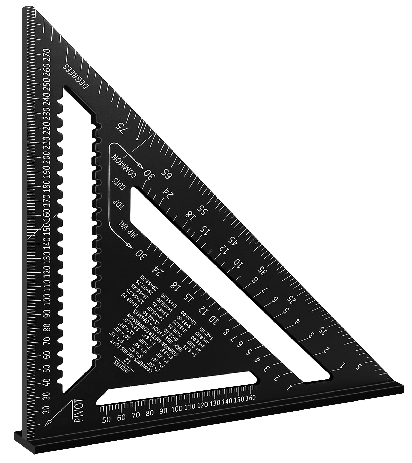 Escuadra Carpintero 30cm en Aluminio, Escuadra Triangular Multifuncional 45° 90°, Regla Metálica de Alta Precisión para Medir y Marcar (Negro)