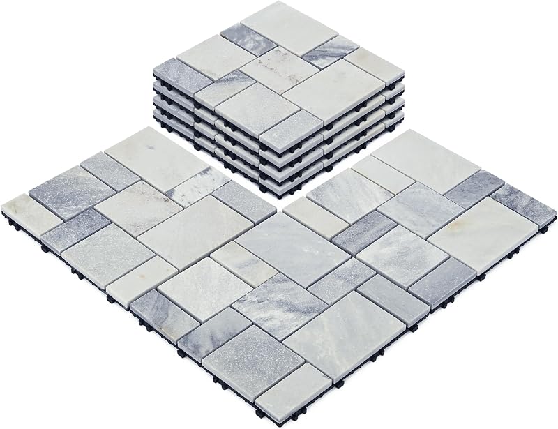 jxgzyy 4 PIEZAS de baldosas de cubierta entrelazadas, baldosas para patio al aire libre de 12"x12", pisos impermeables para exteriores de bricolaje, pisos de mármol natural para porche, jardín, camino, pizarra gris (4 pies cuadrados)