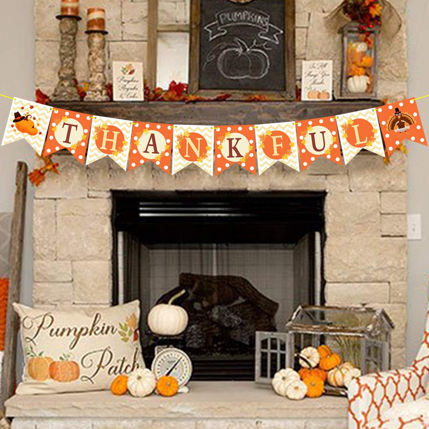 Dazonge Thanksgiving Decorations Kit | Includes 1 "Thankful" Banner, 22 Pack Hanging Swirls with Decorative Cutouts | Thanksgiving Party Supplies | Fall Decorations