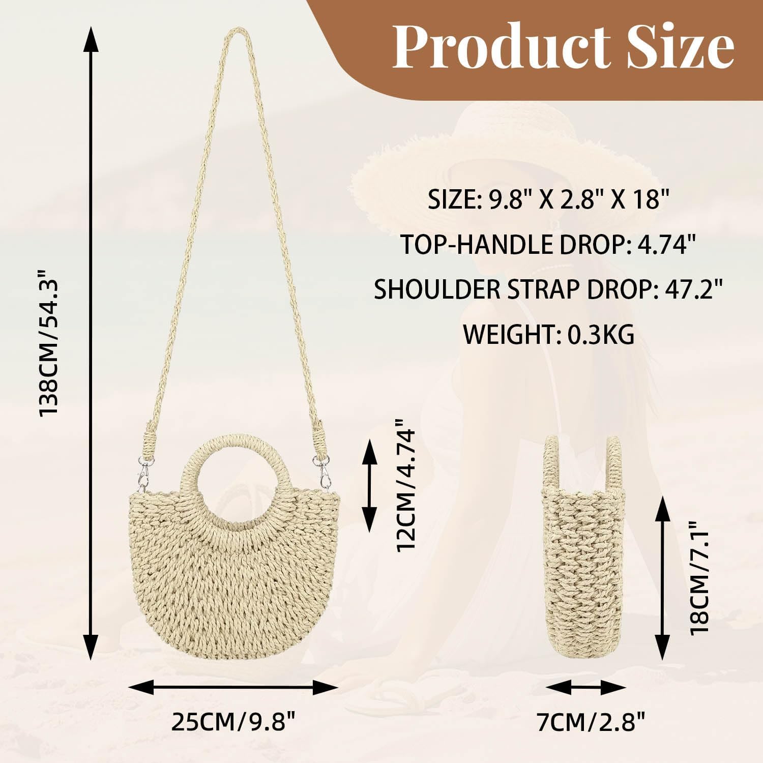 YouNuo Straw Bag for Women, Summer Beach Tote Purse, Raffia Woven Bags, Small Crossbody Shoulder Handbag for Vacation