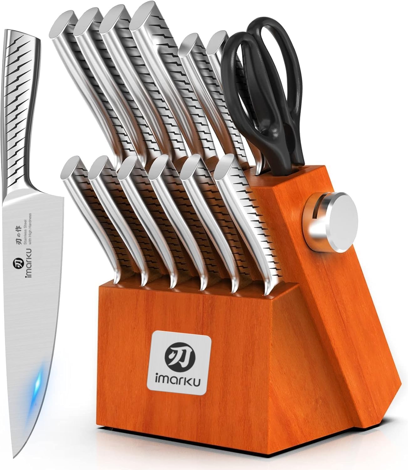 imarku Knife Set with Knife Block, 14-Piece High Carbon Stainless Steel Kitchen Knives with Built-in Sharpener, Dishwasher Safe,Ideal for Home or Wedding Gifts