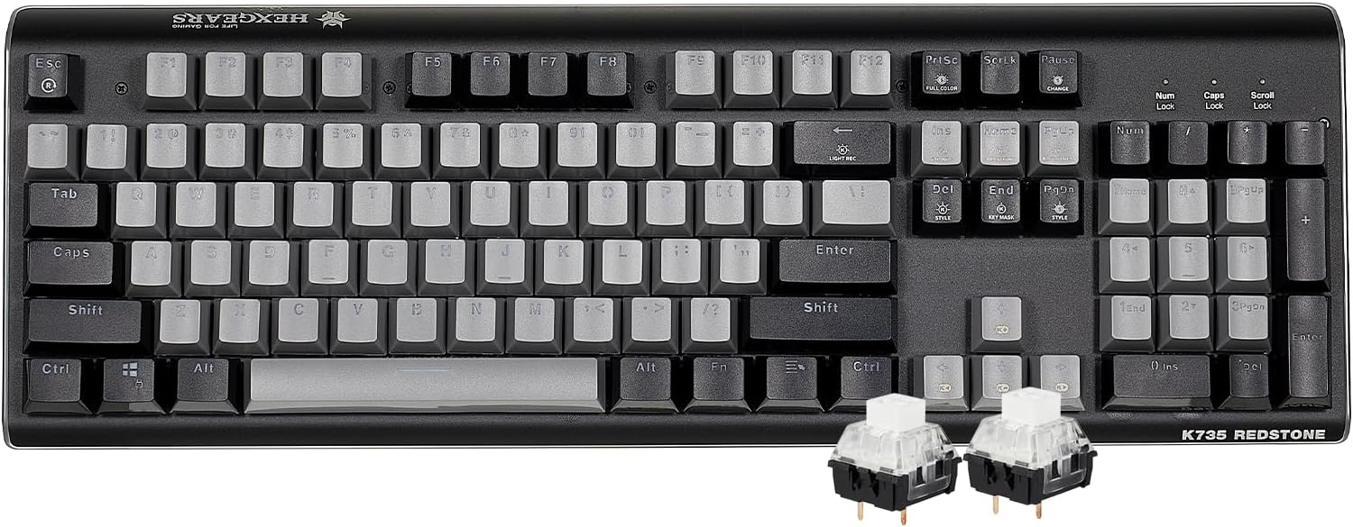 Hexgears GK735 Wired Full Size Mechanical Keyboard, Aluminum Housing Built for Gamers w/Kailh Box White Switch, White Backlit + Surrounded by RGB Light Strip, 104 Keys Gaming Keyboard for PC/Mac