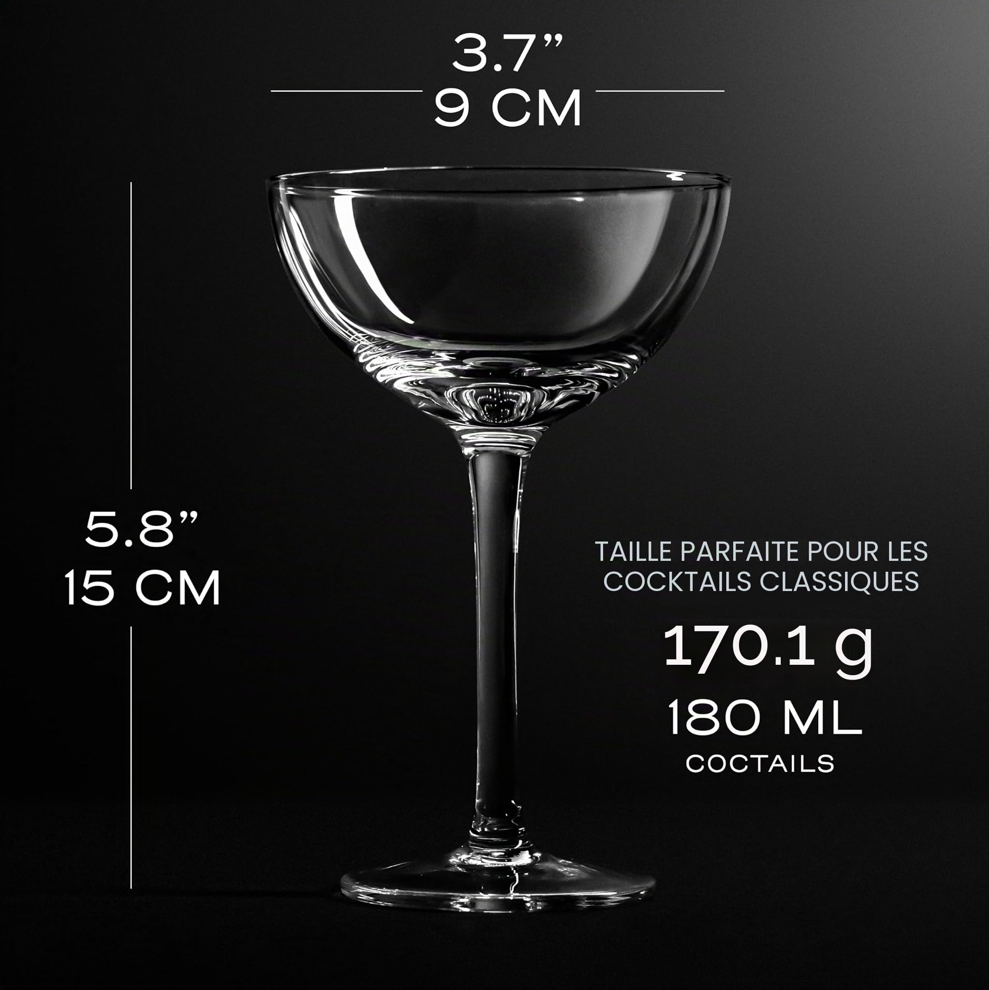 Verres à champagne vintage en cristal | Lot de 6 | Verres à cocktail classiques – Martini, Manhattan, Cosmopolitan, Sidecar, Daiquiri | Soucoupes style rétro années 1920 Speakeasy | Boîte de rangement