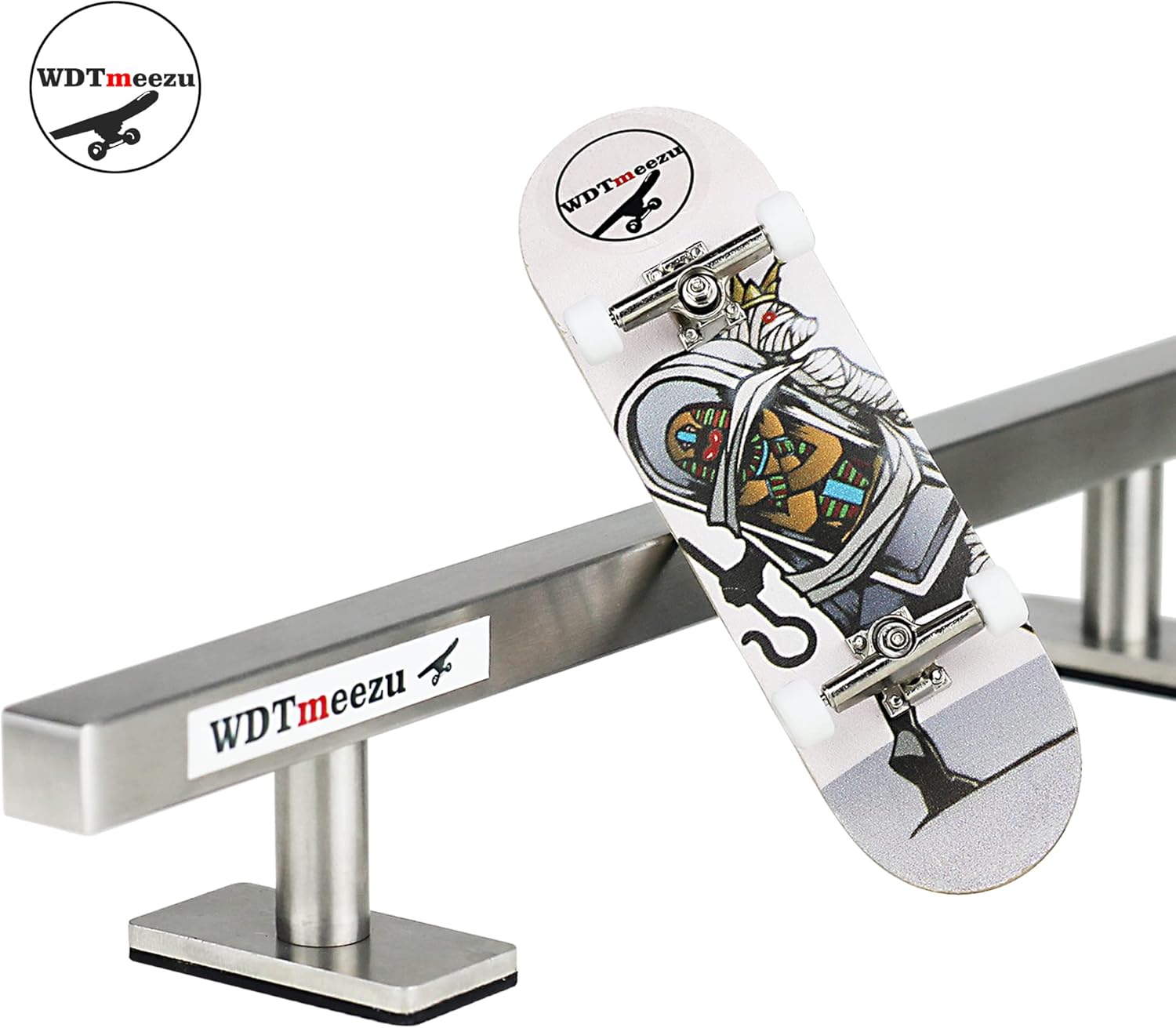 Wood Fingerboard and Finger Skateboard Flat Rail Set Fingerboard with Bearing Wheels and Professional Prop for MINI Skateboard Rail Made of Metal 10" Long