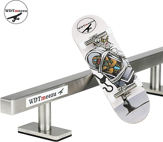 Wood Fingerboard and Finger Skateboard Flat Rail Set Fingerboard with Bearing Wheels and Professional Prop for MINI Skateboard Rail Made of Metal 10 Long