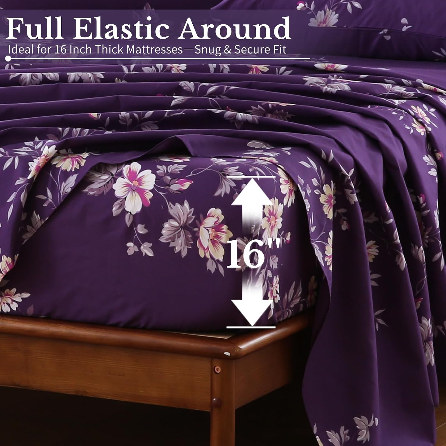 MEISHANG Floral Sheets Queen, Beauty Pattern Sheets, 16" Deep Pocket image 4