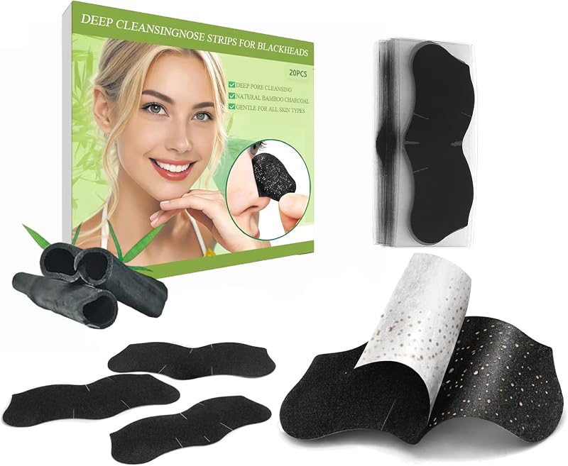 opasyo 20Pcs Charcoal Nose Pore Strips & Blackhead Remover Strips | Deep cleansing pore strips for blackhead removal & oil control. Safe for men, women, and all skin types. Easy peel off.