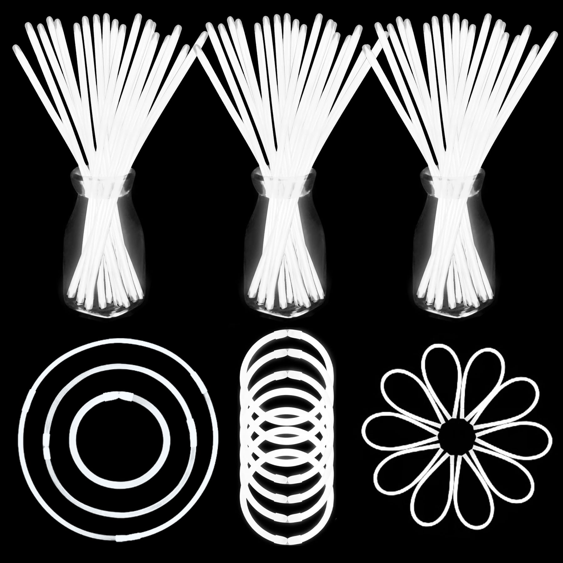 150 Pack White Glow Sticks Bulk Light Up Bracelet Glow Necklaces with Connectors 150ct 8" Glowsticks 4th of July Neon Party Supplies for NewYear Valentine's Day Wedding Birthday Carnival Raves
